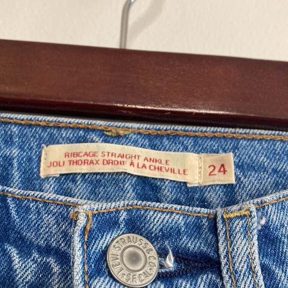 Levi’s Ribcage Straight Ankle Blue Jeans Size 24 Raw Hem Fray Stonewash 90s - Picture 10 of 13